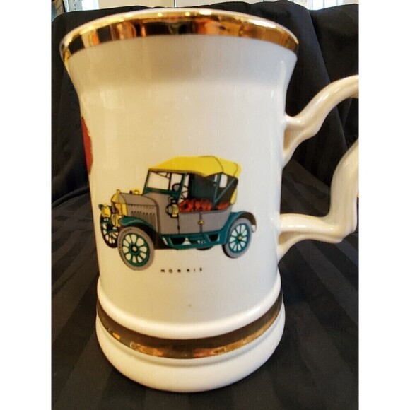 PRINCE WILLIAM WARE VINTAGE BEER STEIN ANTIQUE MORRIS AUTO 22K GOLD ENGLAND - Picture 3 of 12